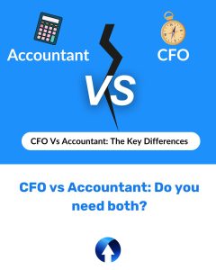 Blue image split down the middle with a vs sign - one side shows accounting the other side shows CFO