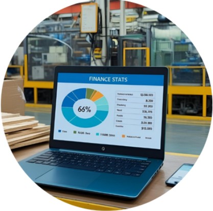 Laptop showing a financial report within an office at a manufacturers