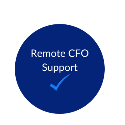 Dark blue circle graphic with white writing which says "Remote CFO Support".